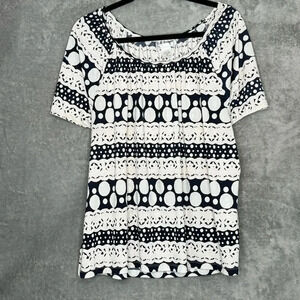 CD Daniels 2X Shirt Top White Striped Short Sleeve Scoop Neck Stretch Casual